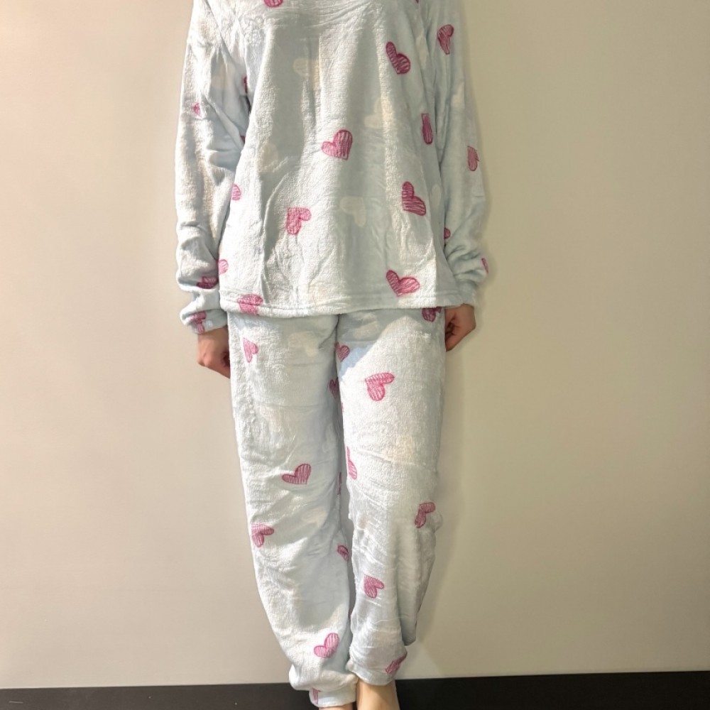 Γυναικεία Soft Fleece Πιτζάμα Με Καρδιές Γαλάζιο
