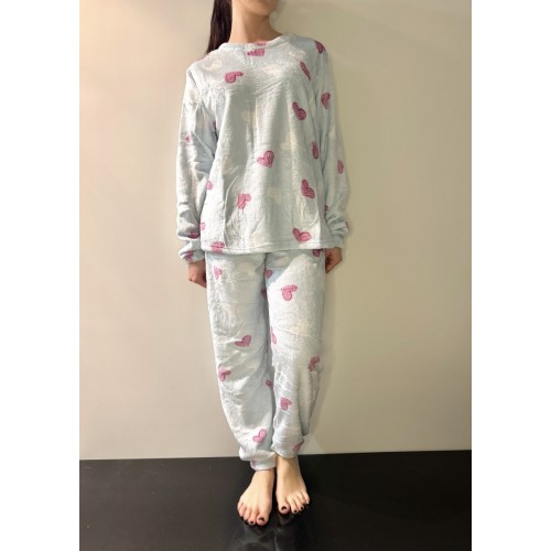 Γυναικεία Soft Fleece Πιτζάμα Με Καρδιές Γαλάζιο