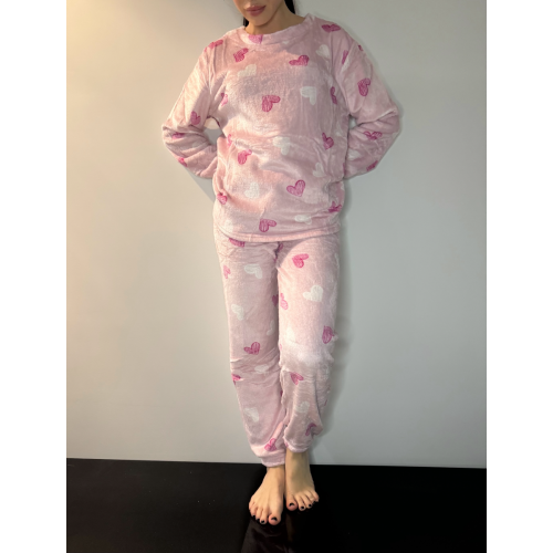 Γυναικεία Soft Fleece Πιτζάμα Με Καρδιές Ροζ